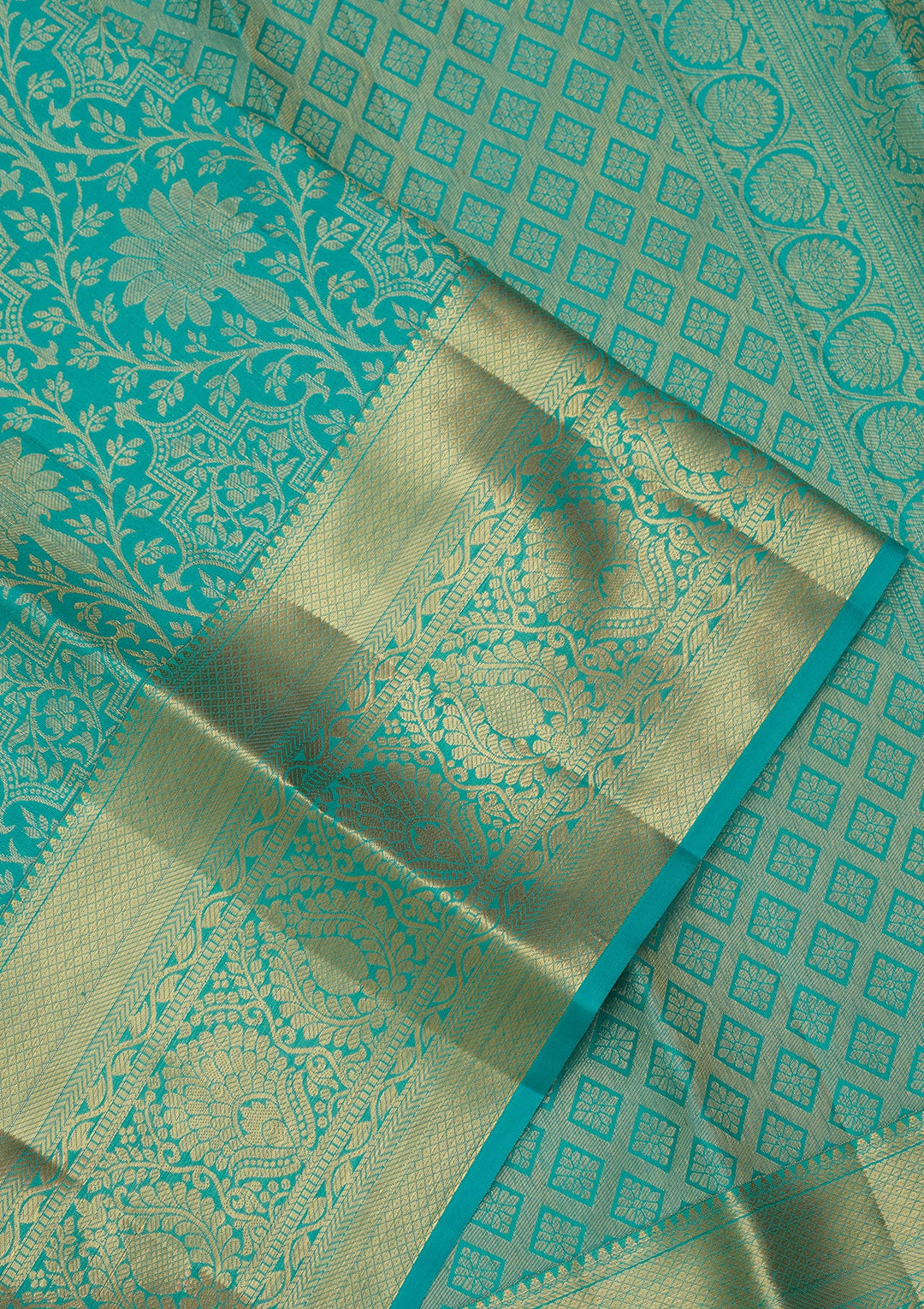 Turquoise Blue Dharmavaram Pure Silk Saree