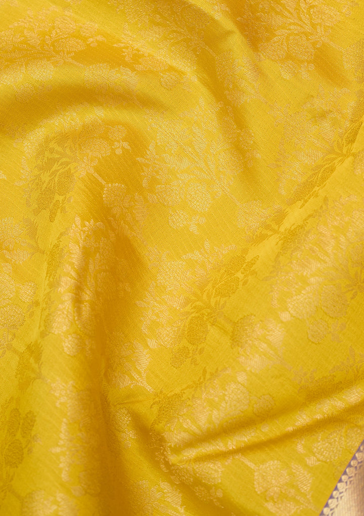 Yellow Dharmavaram Pure Silk Saree