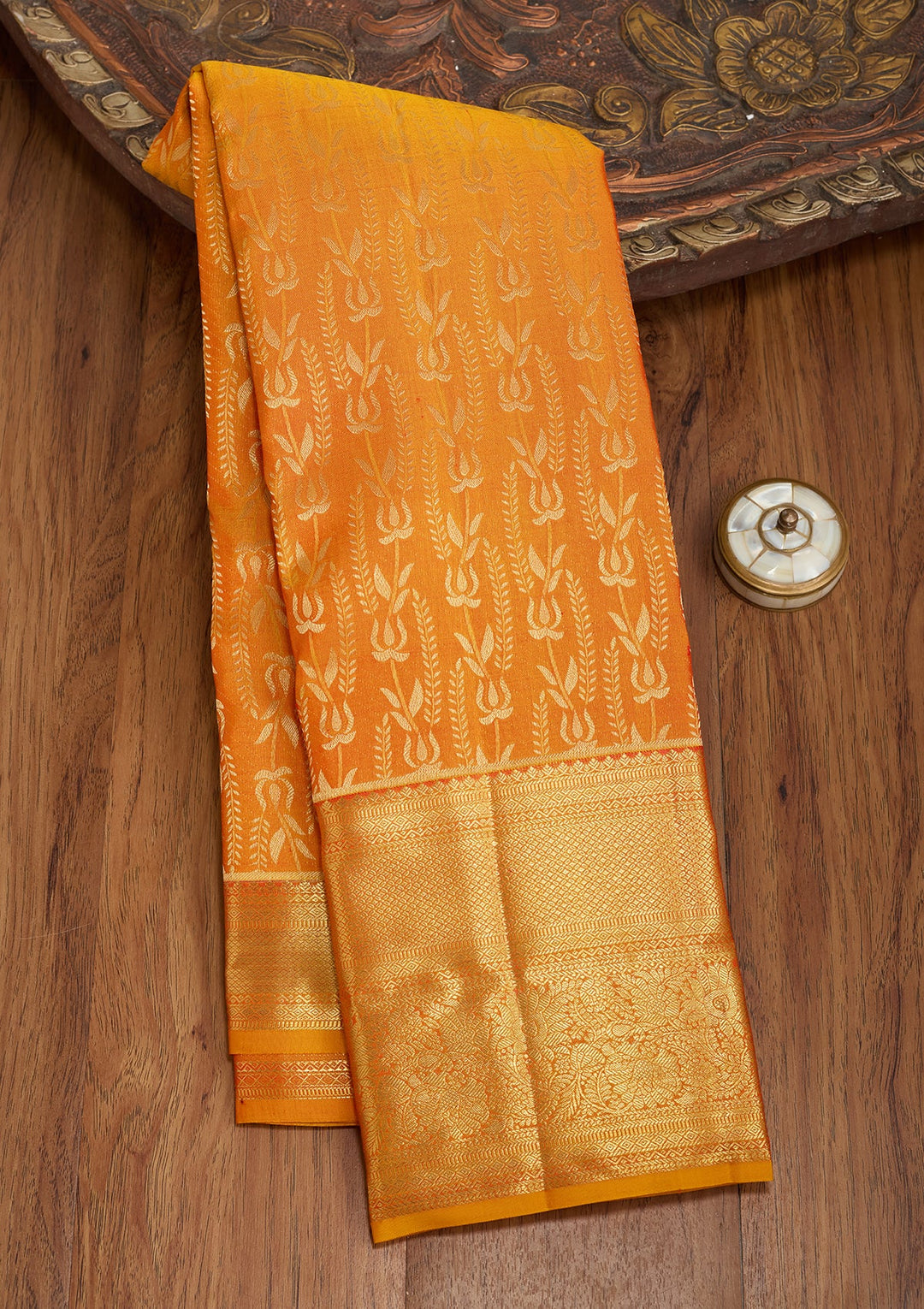 Mustard Dharmavaram Pure Silk Saree