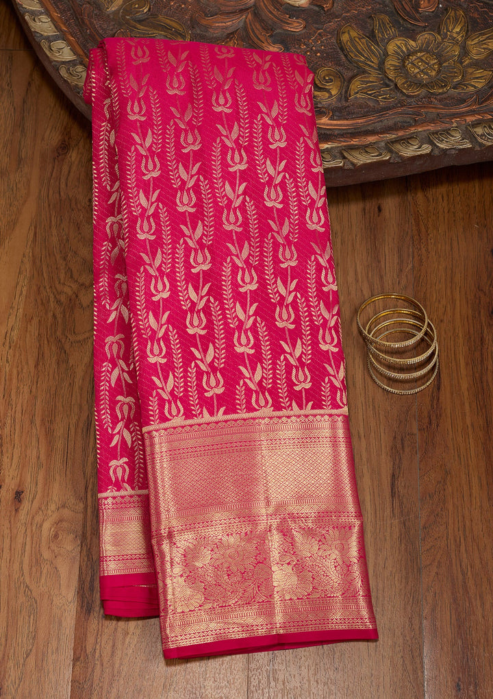 Rani Pink Zariwork (Gold) Pure Silk Saree