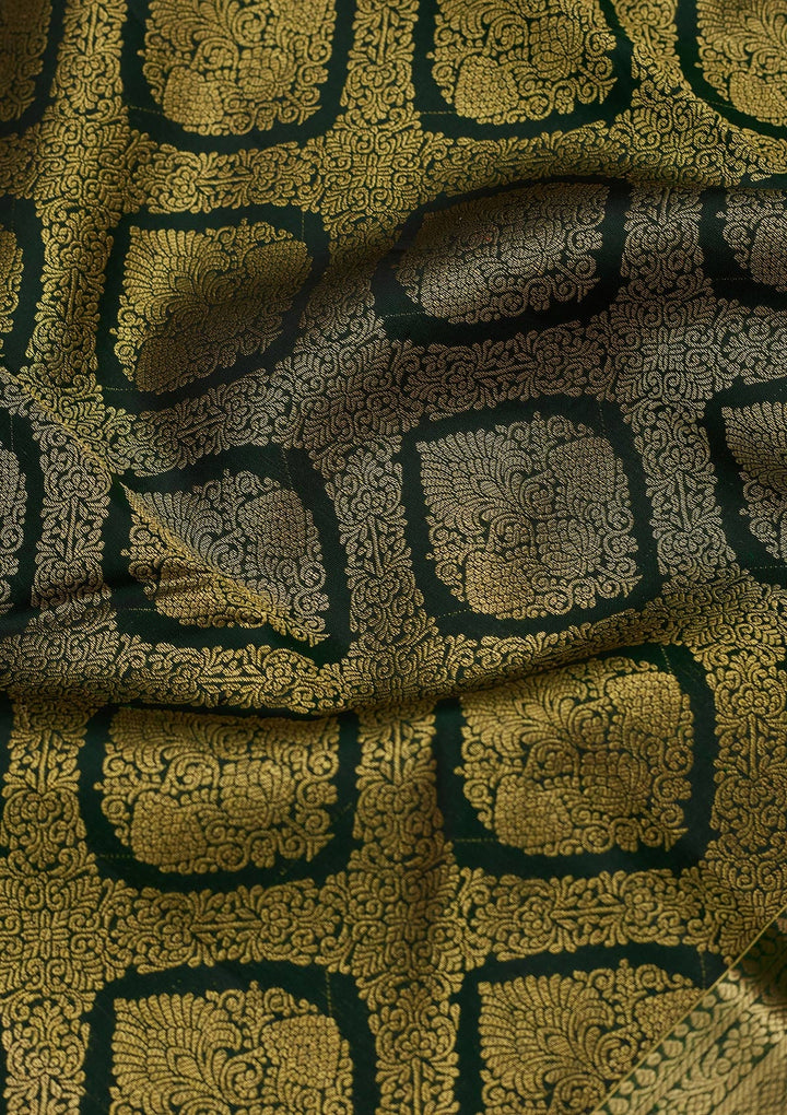 Bottle Green Zariwork (Gold) Pure Silk Saree