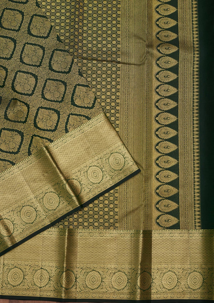 Bottle Green Zariwork (Gold) Pure Silk Saree