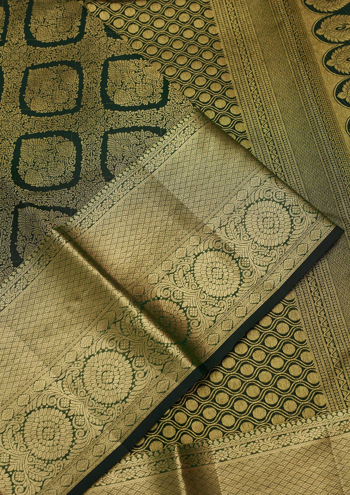 Bottle Green Zariwork (Gold) Pure Silk Saree