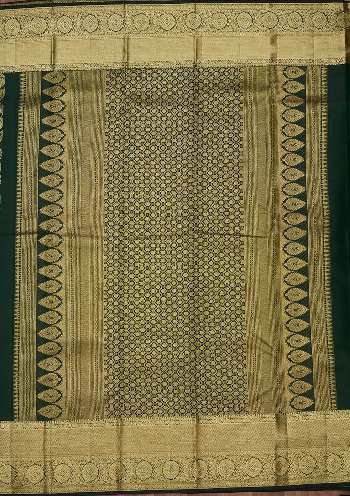 Bottle Green Zariwork (Gold) Pure Silk Saree