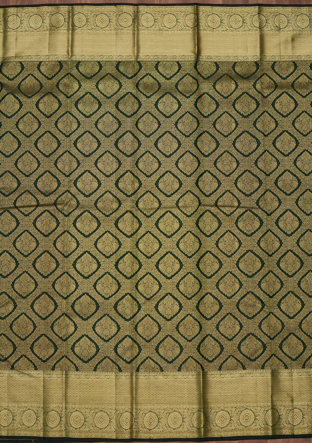 Bottle Green Zariwork (Gold) Pure Silk Saree