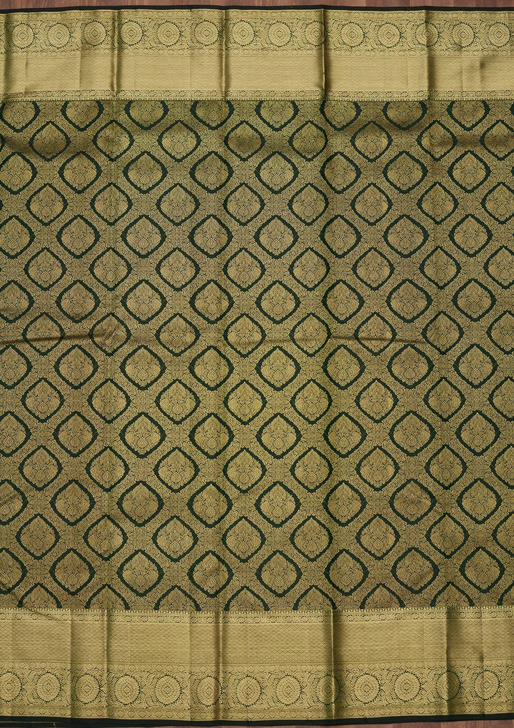 Bottle Green Zariwork (Gold) Pure Silk Saree