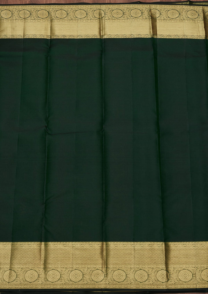 Bottle Green Zariwork (Gold) Pure Silk Saree