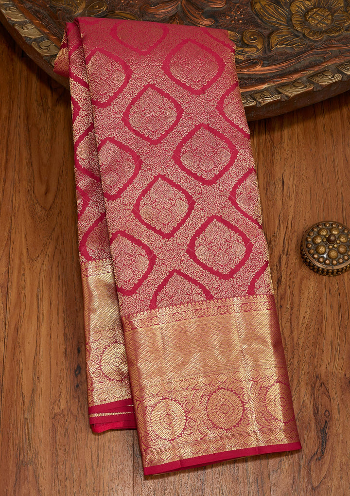 Rani Pink Dharmavaram Pure Silk Saree With Matching Blouse Piece