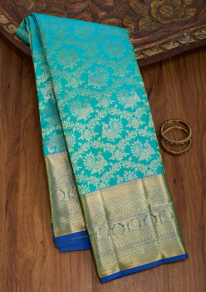 Turquoise Blue Kanjivaram Pure Silk Saree