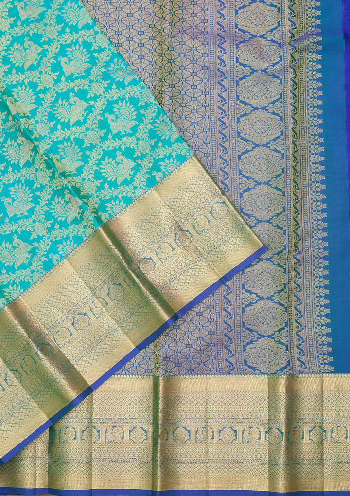 Turquoise Blue Kanjivaram Pure Silk Saree