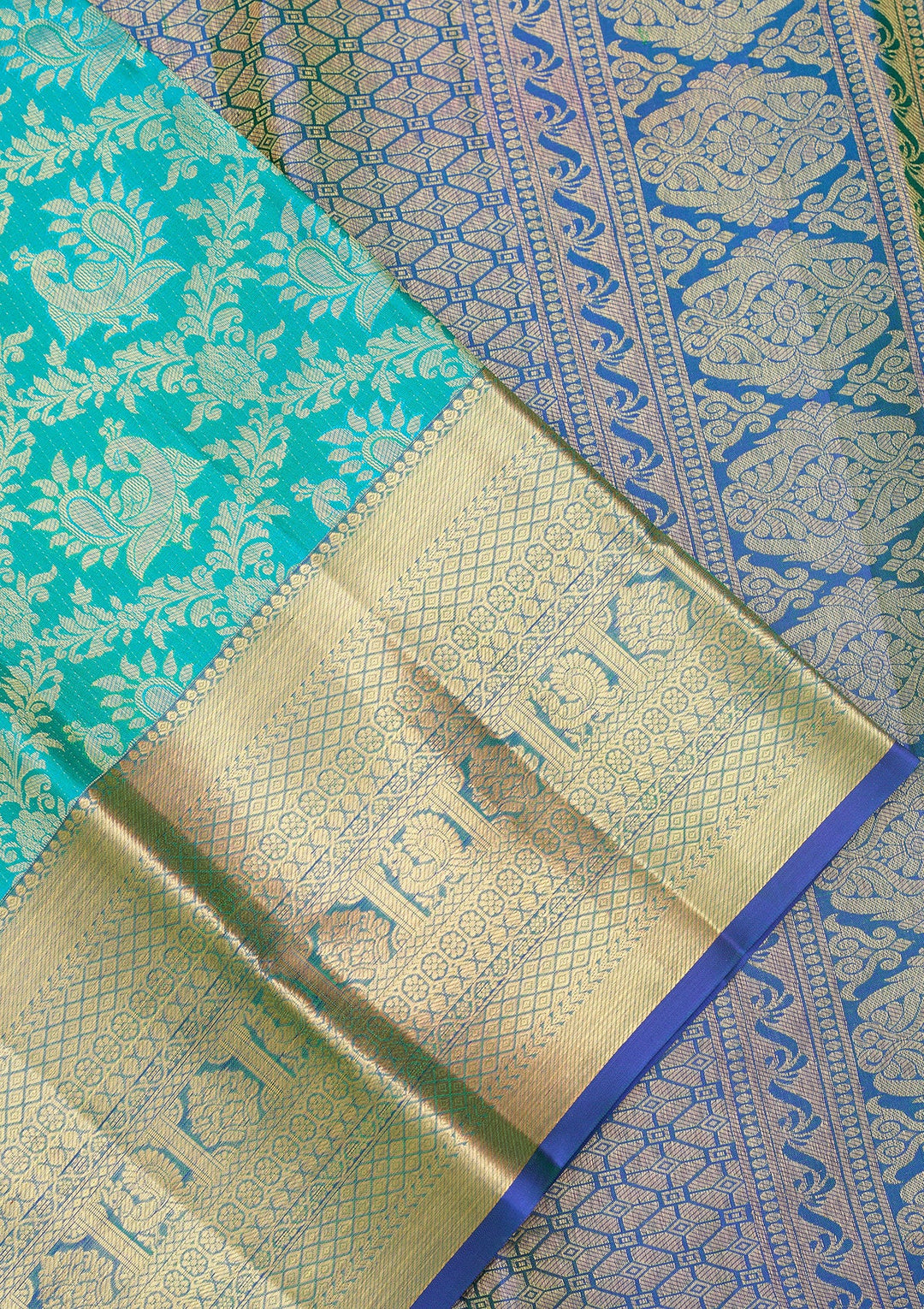 Turquoise Blue Kanjivaram Pure Silk Saree