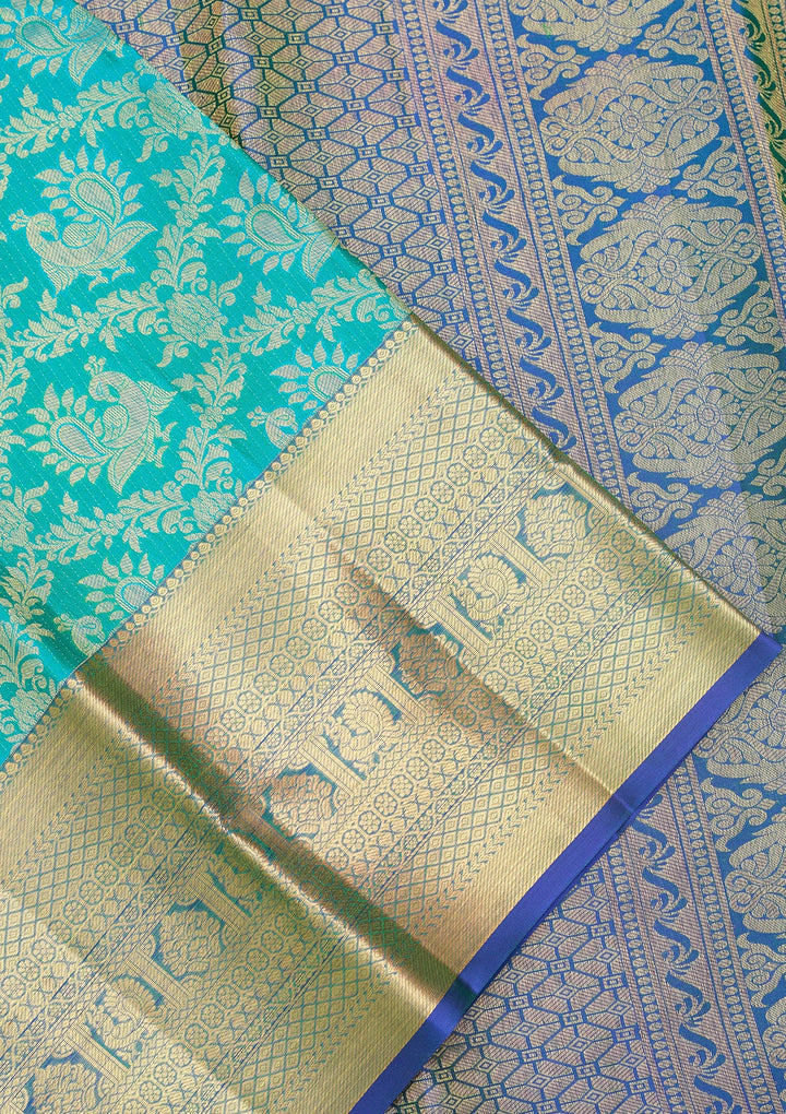 Turquoise Blue Kanjivaram Pure Silk Saree