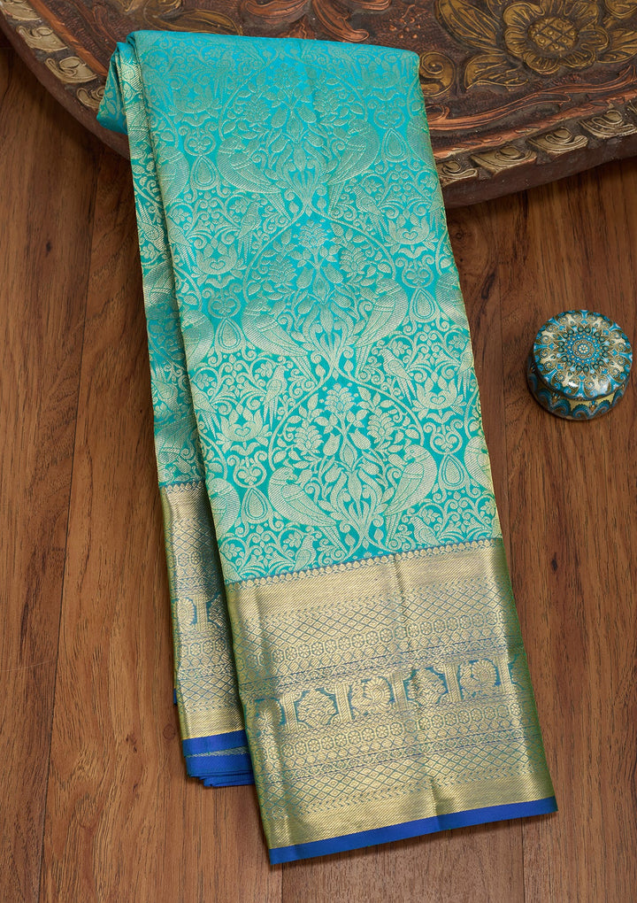 Turquoise Blue Kanjivaram Pure Silk Saree