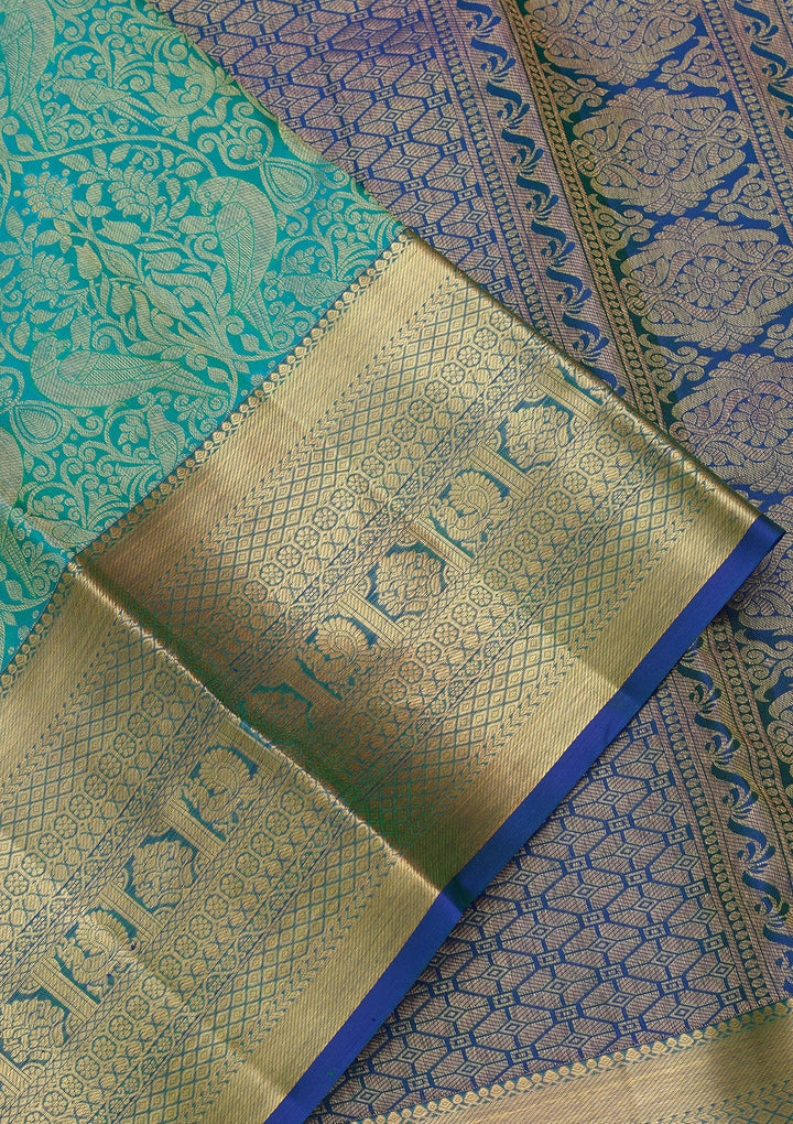 Turquoise Blue Kanjivaram Pure Silk Saree