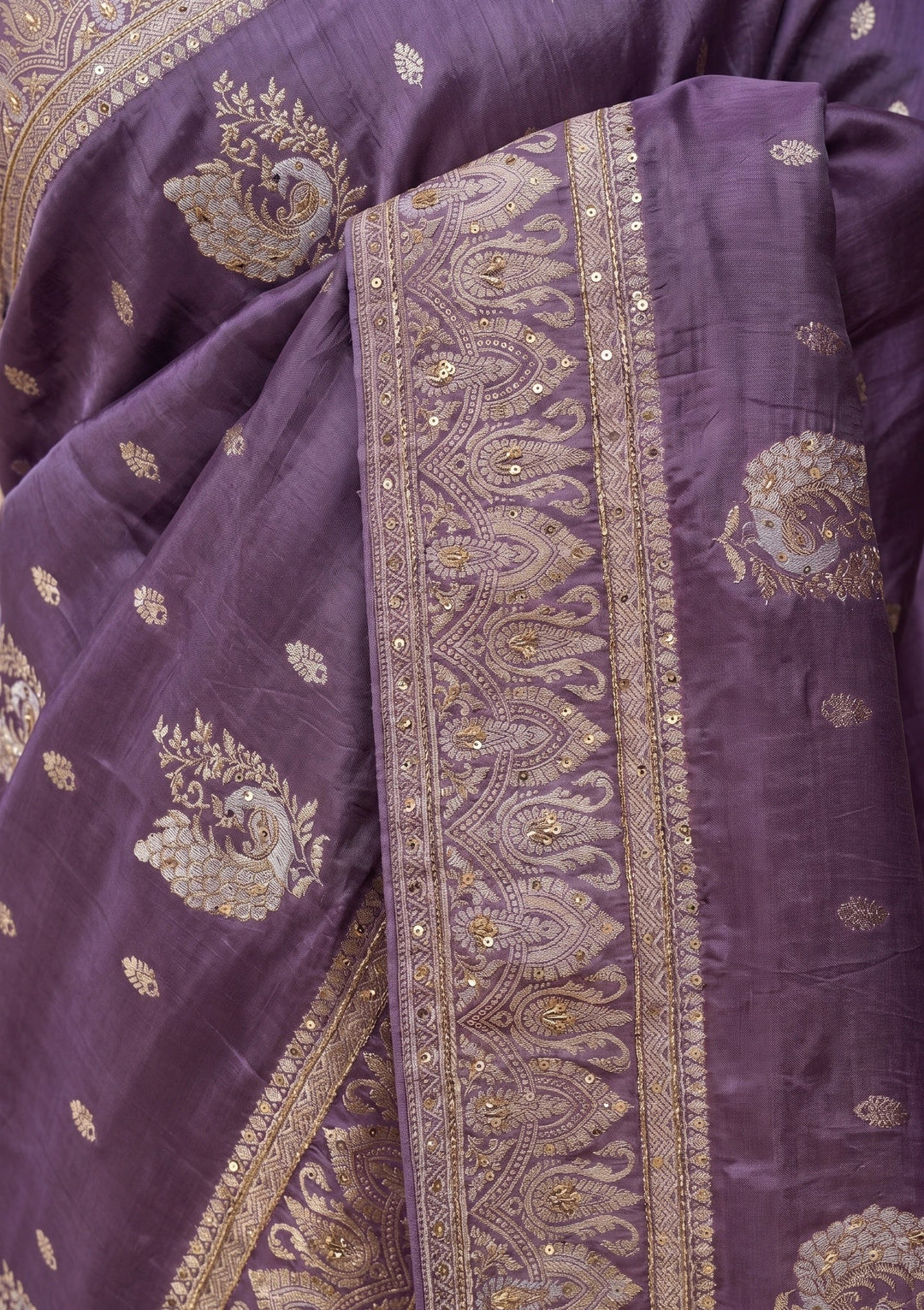 Lavender Banarasi Silk Saree With Matching Blouse Piece