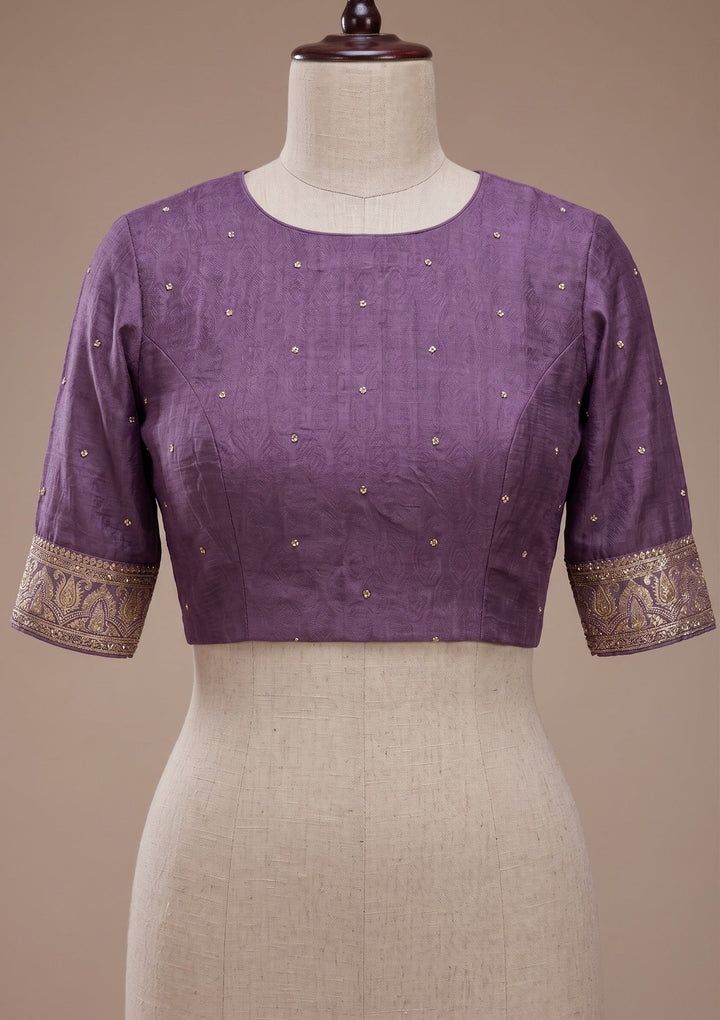 Lavender Banarasi Silk Saree With Matching Blouse Piece