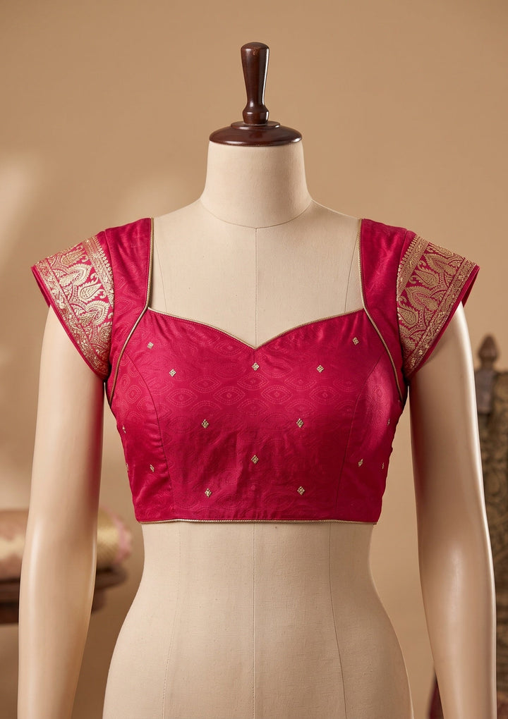 Rani Pink Silk Buti Cutdana Saree With Matching Blouse Piece