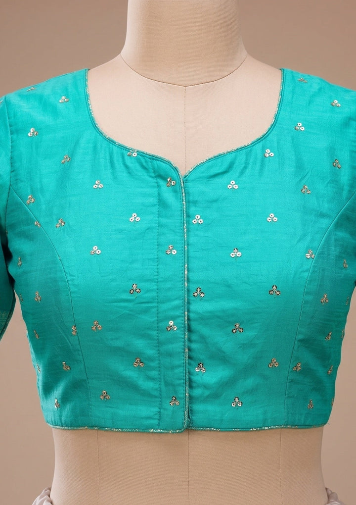 Sea Green Silk Jaal Cutdana Saree With Matching Blouse Piece