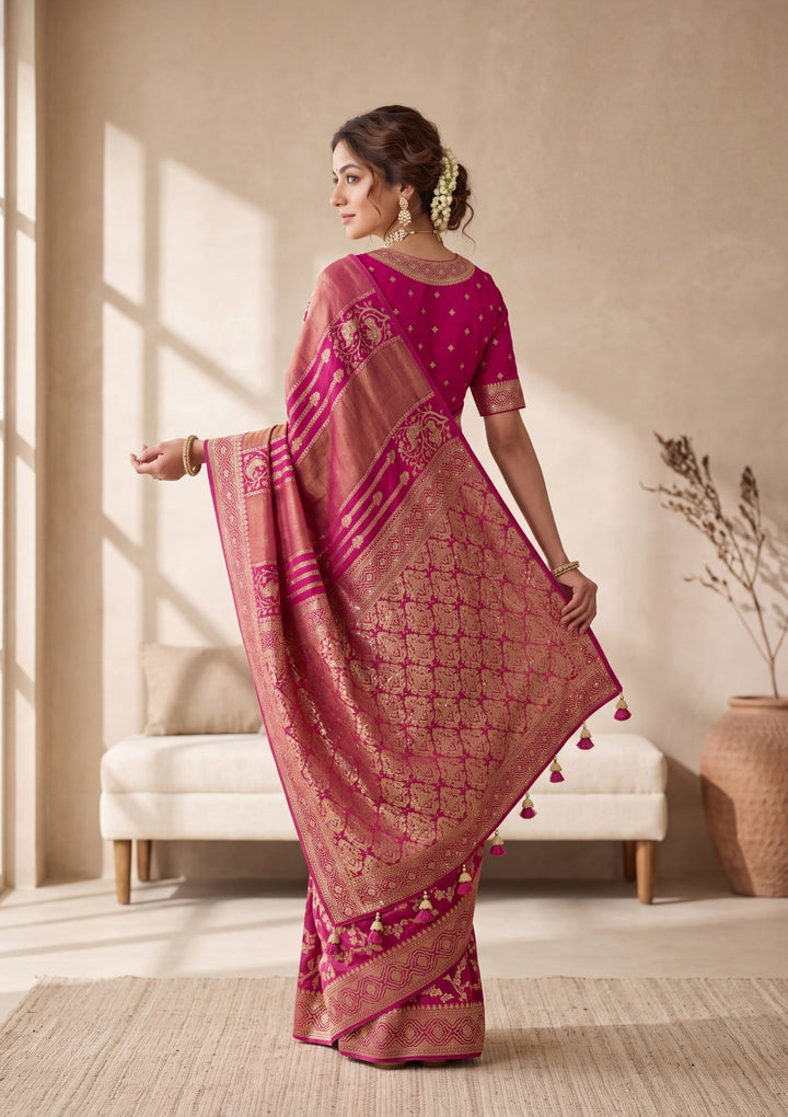 Wine Silk Jaal Cutdana Saree With Matching Blouse Piece