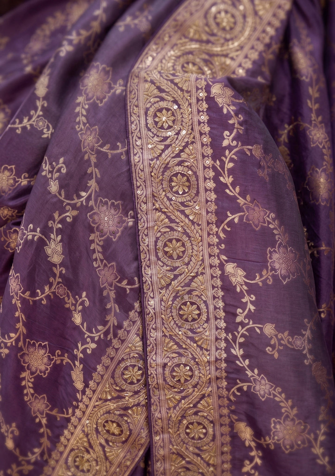 Purple Banarasi Silk Saree With Matching Blouse Piece