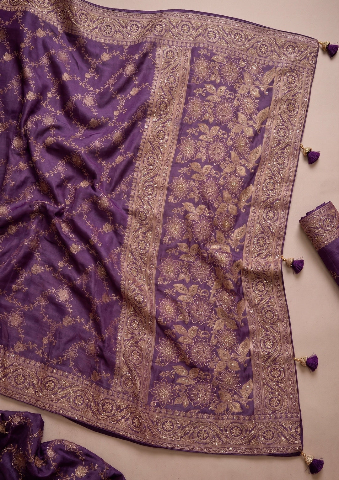 Purple Banarasi Silk Saree With Matching Blouse Piece