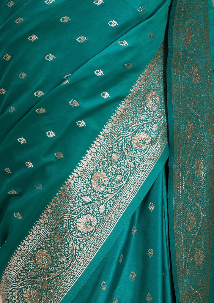 Rama Green Silk Buti Gold Stonework Saree With Matching Blouse Piece