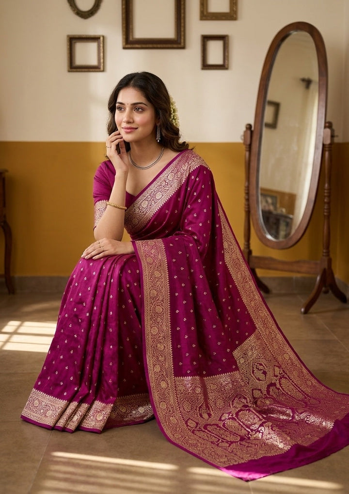 Wine Stonework (Gold) Art Silk Saree
