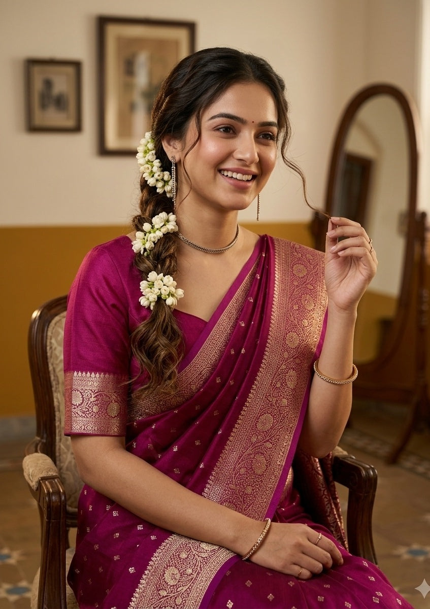 Wine Stonework (Gold) Art Silk Saree