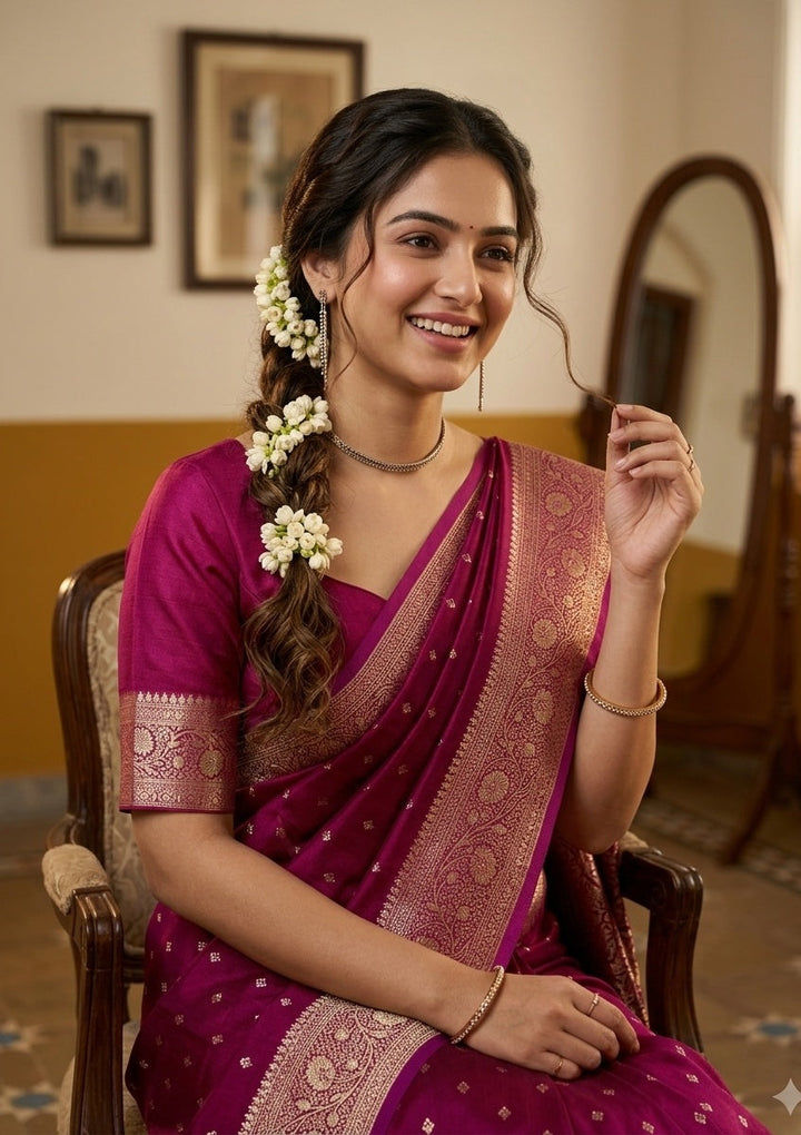 Wine Stonework (Gold) Art Silk Saree