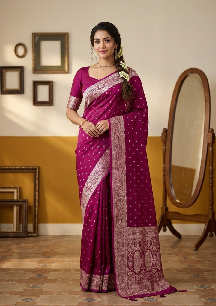 Wine Stonework (Gold) Art Silk Saree