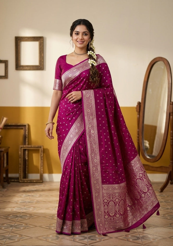 Wine Stonework (Gold) Art Silk Saree