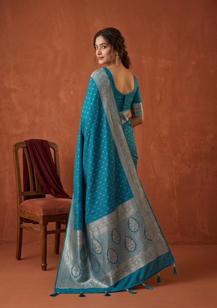 Turquoise Blue Stonework (Gold) Art Silk Saree
