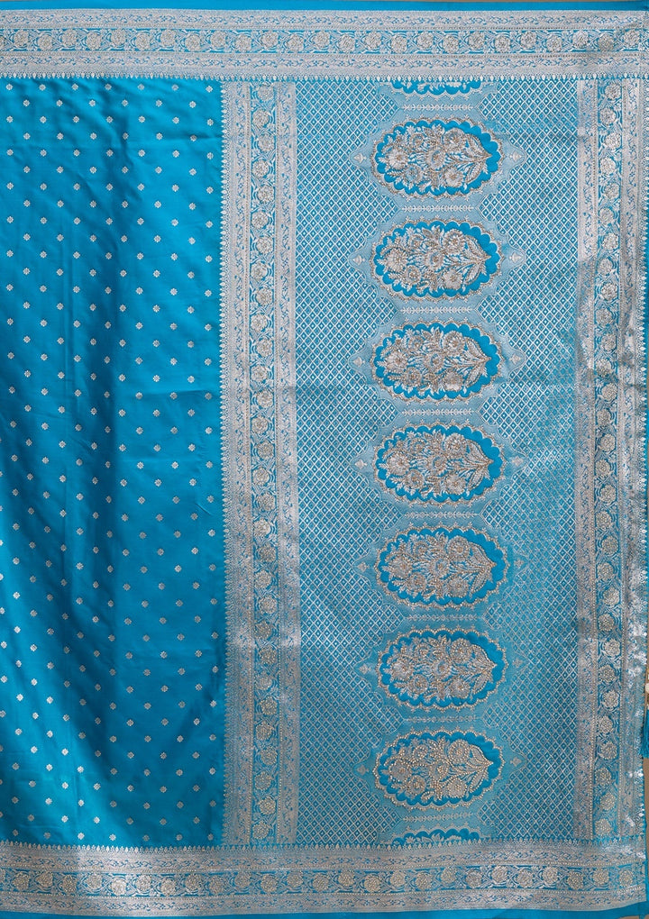 Turquoise Blue Stonework (Gold) Art Silk Saree