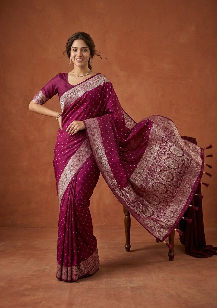 Wine Stonework (Gold) Art Silk Saree