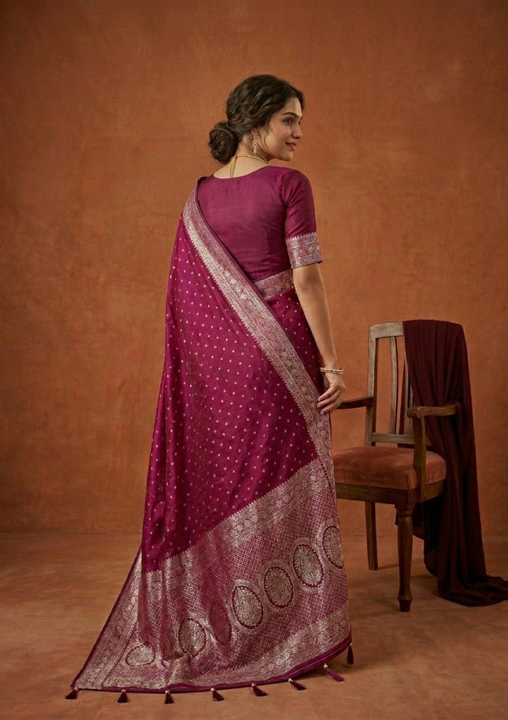 Wine Stonework (Gold) Art Silk Saree