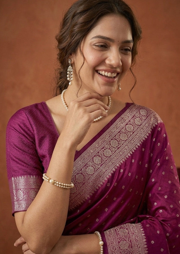 Wine Stonework (Gold) Art Silk Saree