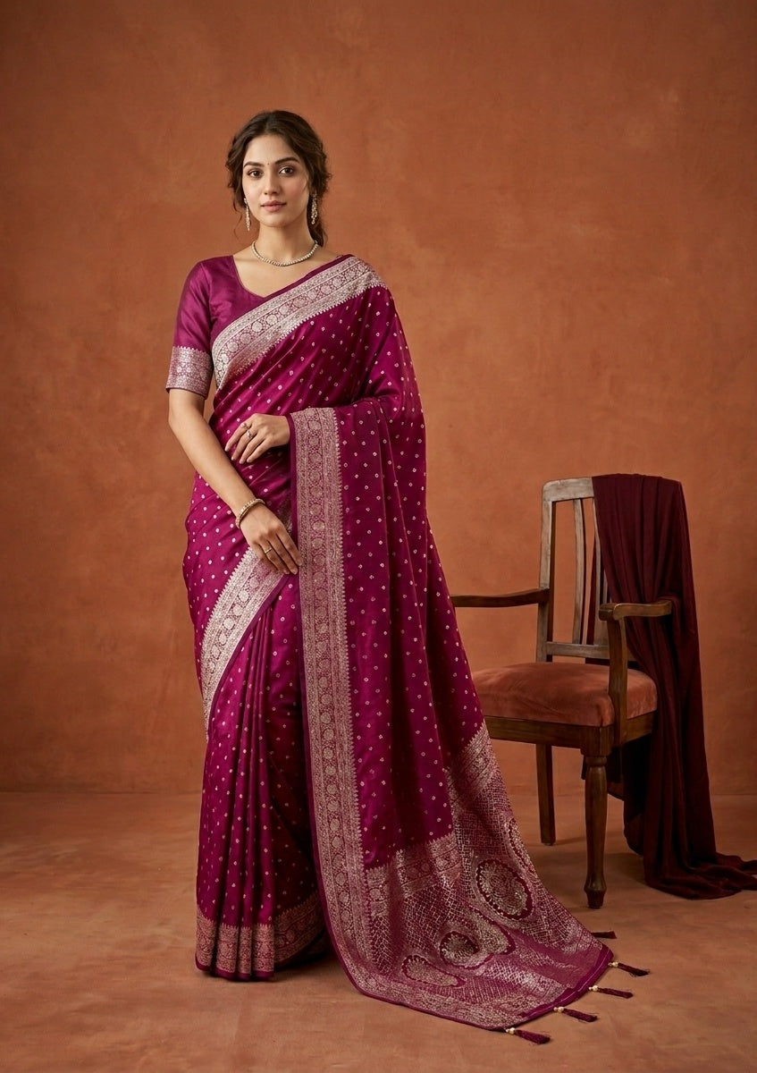 Wine Stonework (Gold) Art Silk Saree