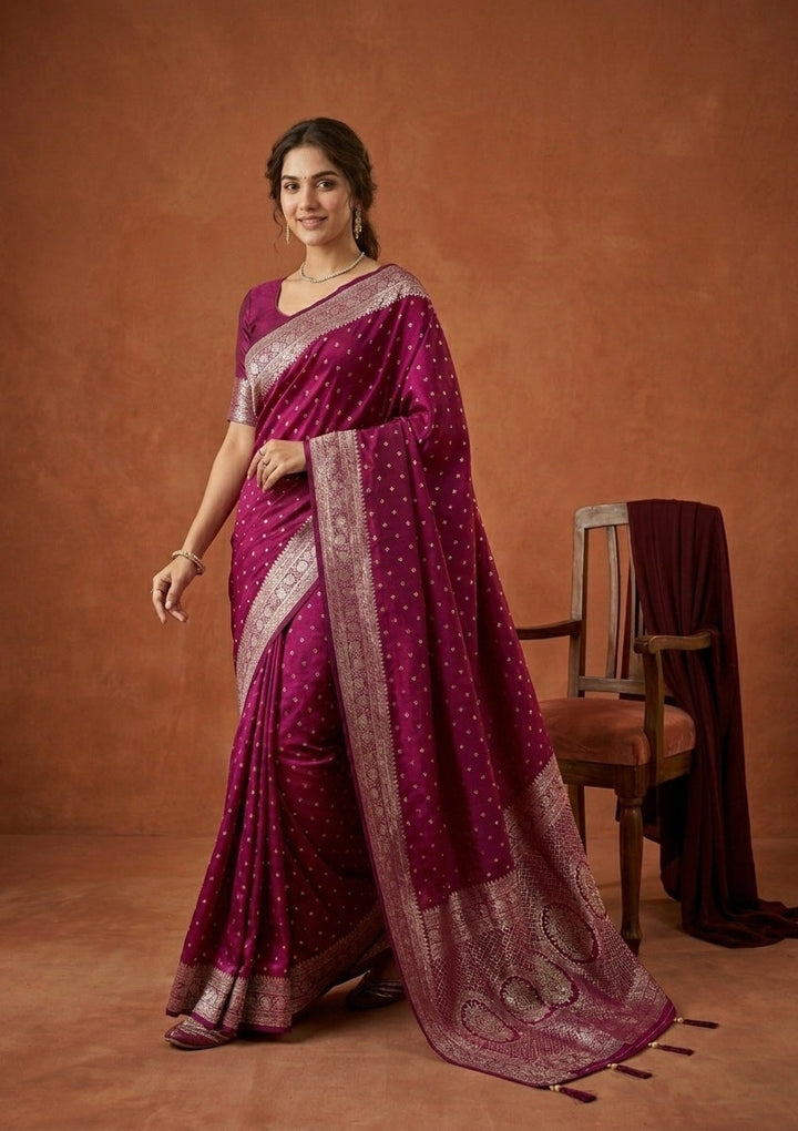 Wine Stonework (Gold) Art Silk Saree