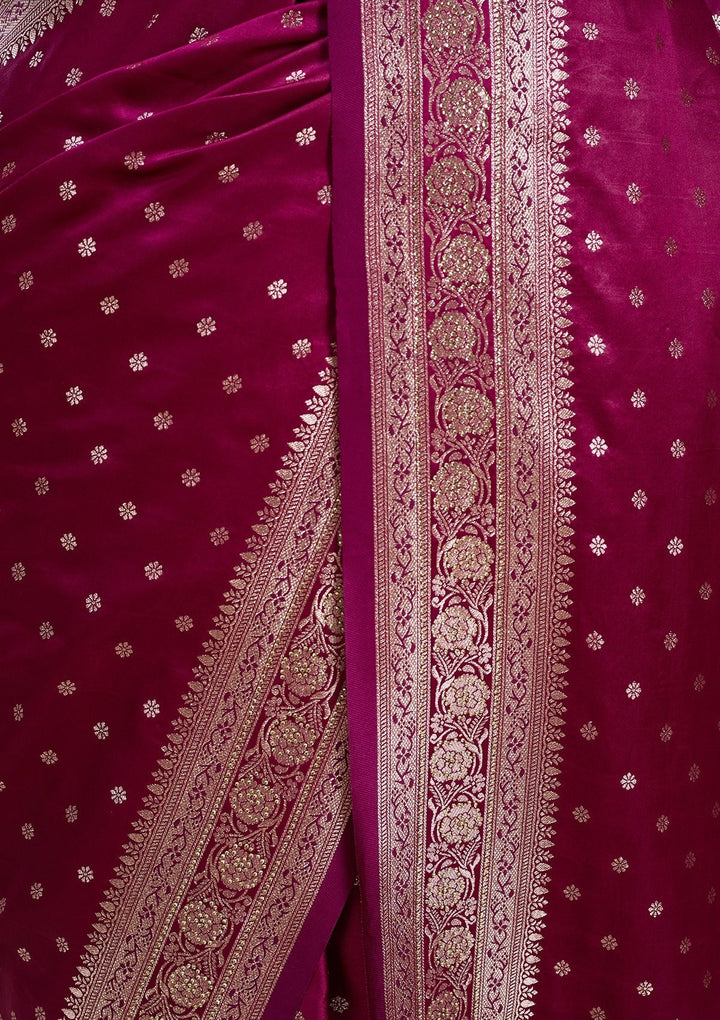Wine Stonework (Gold) Art Silk Saree