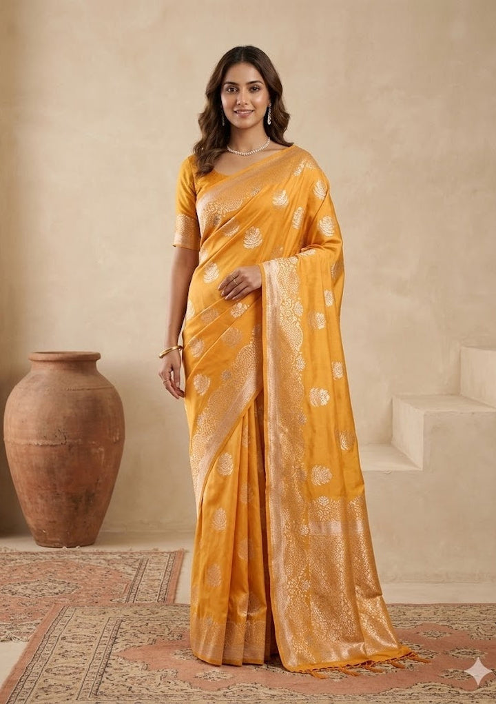 Mustard Stonework (Gold) Art Silk Saree
