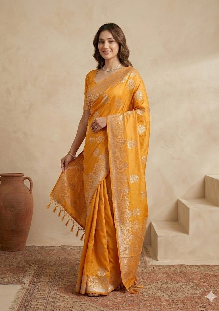 Mustard Stonework (Gold) Art Silk Saree