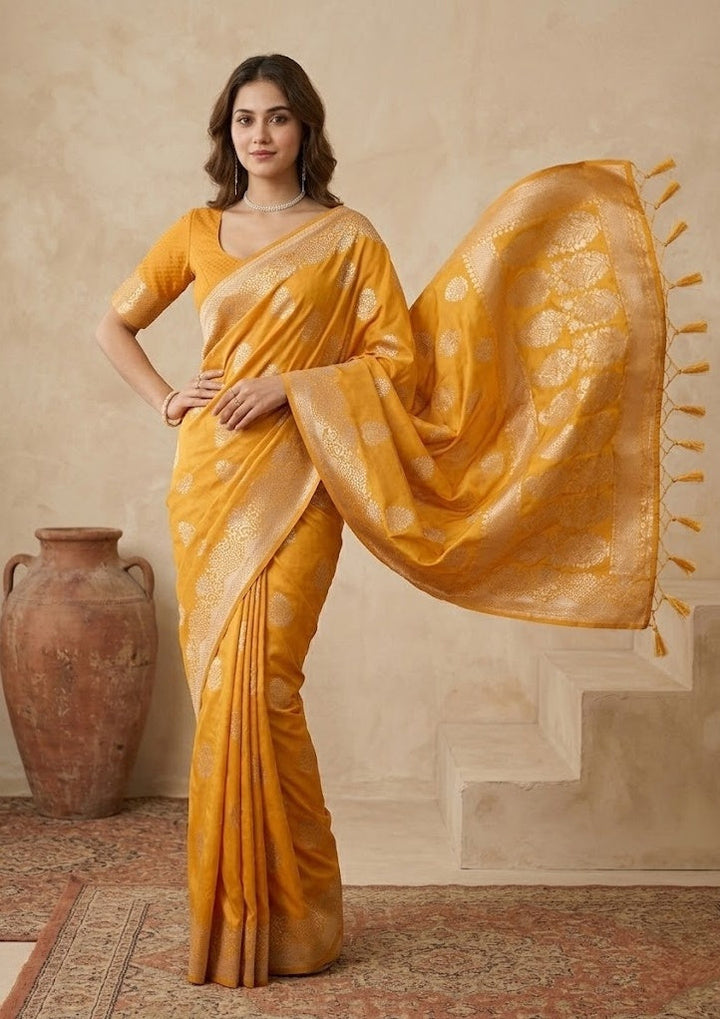 Mustard Stonework (Gold) Art Silk Saree