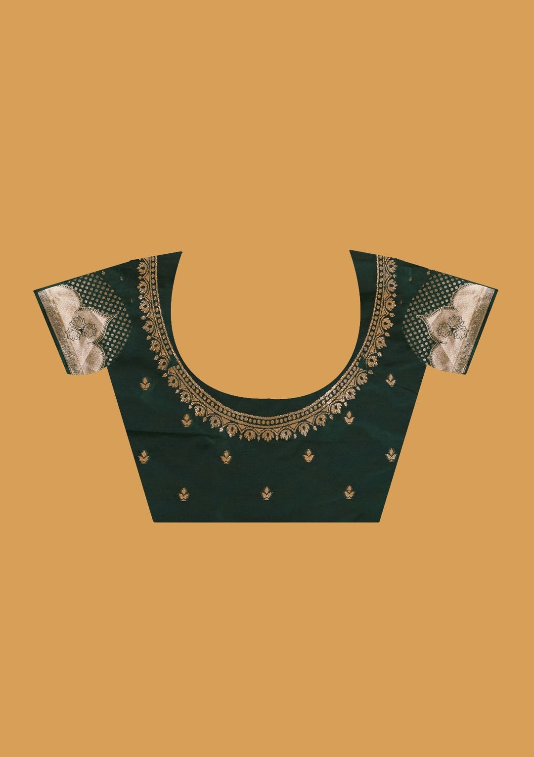 Bottle Green Silk Buti Gold Stonework Saree With Matching Blouse Piece