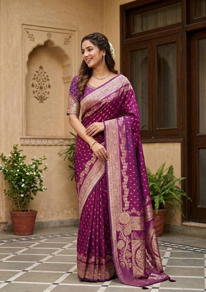 Purple Stonework (Gold) Art Silk Saree