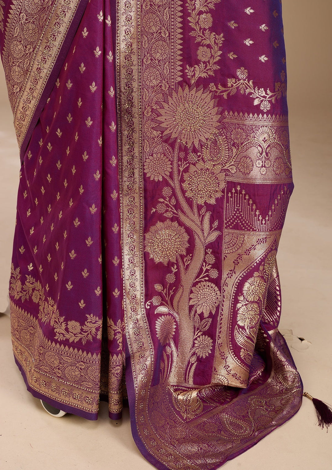 Purple Stonework (Gold) Art Silk Saree