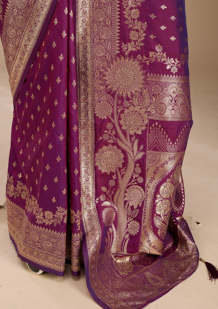 Purple Stonework (Gold) Art Silk Saree