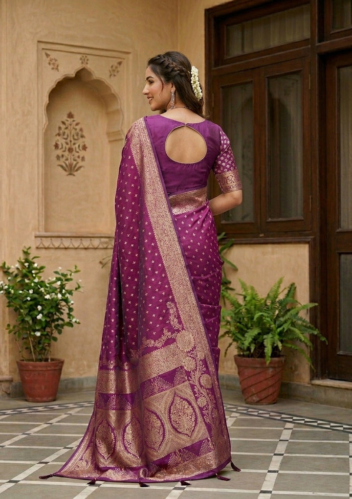 Purple Stonework (Gold) Art Silk Saree