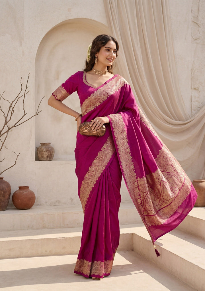 Wine Stonework (Gold) Art Silk Saree