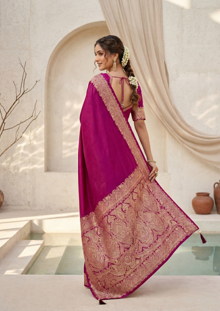 Wine Stonework (Gold) Art Silk Saree