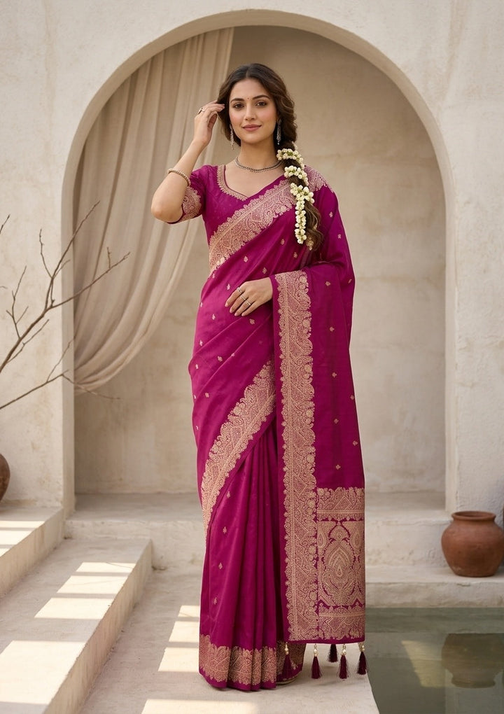Wine Stonework (Gold) Art Silk Saree